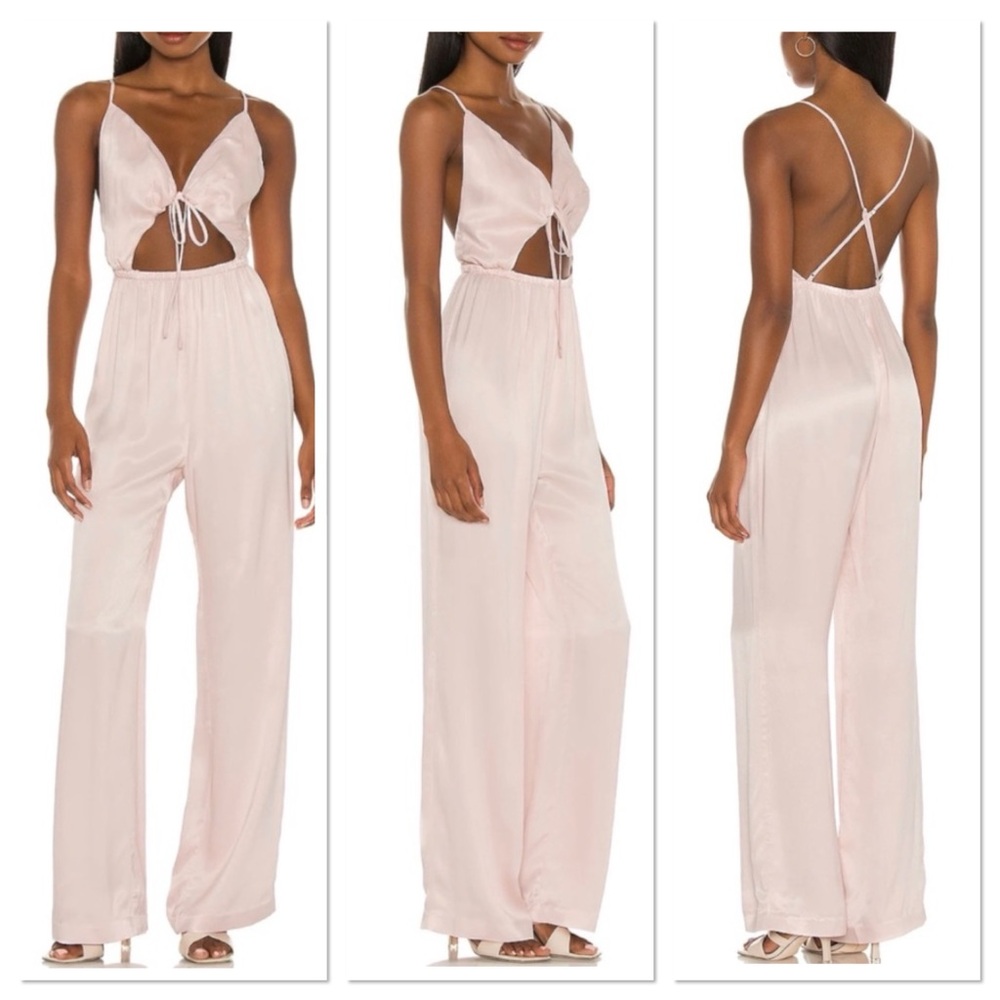 LPA Balint Halter Jumpsuit with Front Cutout in Blush Pink Sz S 100% Viscose